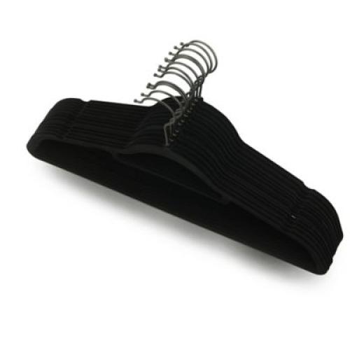Squared Away Velvet Slim Suit Hangers in Black with Matte Black Hook (Set of 12)