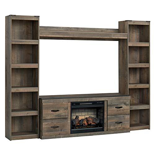 Signature Design by Ashley Trinell Rustic Entertainment Center Bridge, Sold Seperately, Brown with Gray Planked Finish
