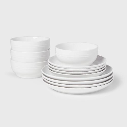 (INCOMPLETE SET) Stoneware Westfield Dinnerware Set White - Threshold™: Microwave & Dishwasher Safe, Service for 4, Traditional Style