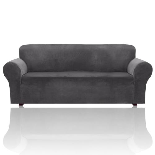 1-Piece Stretch Gray Velvet Plush Sofa Slipcover