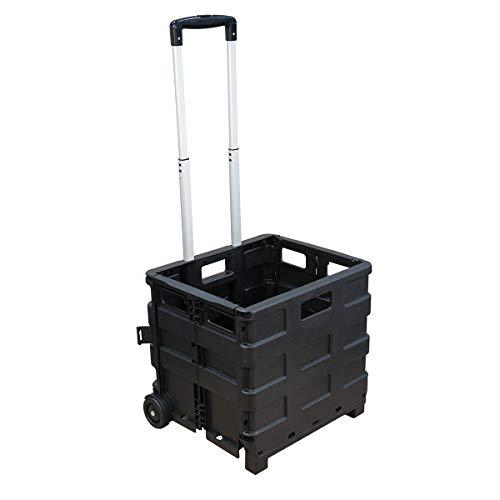 Glad Foldable Rolling Pull Cart with Telescopic Handle | Heavy Duty Folding Plastic Box with Wheels | Portable Carrier for on the Go | Collapsible Sto