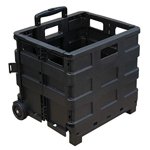 Glad Foldable Rolling Pull Cart with Telescopic Handle | Heavy Duty Folding Plastic Box with Wheels | Portable Carrier for on the Go | Collapsible Sto