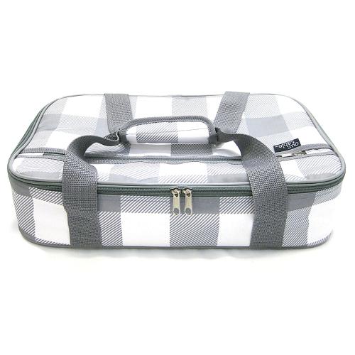 Our Table Casserole Tote in Grey Plaid