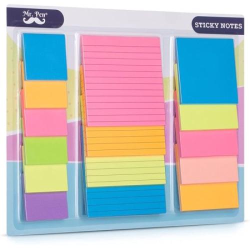 Mr. Pen- Sticky Notes Set  Assorted Sizes  600 Pcs  Colorful