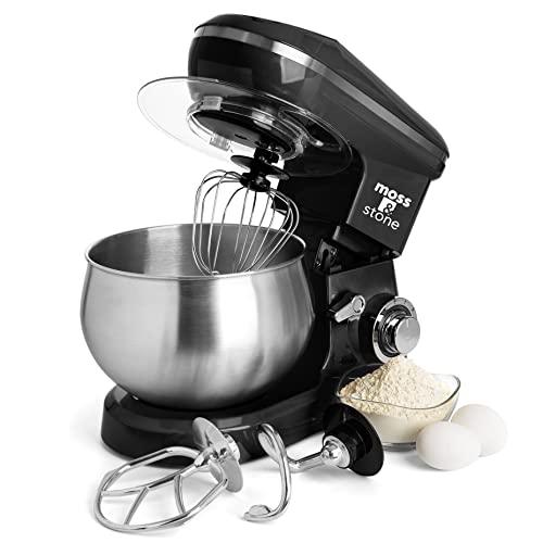 Moss & Stone Stand Mixer, 6 Speed Electric Mixer with 5.5 Quart Stainless Steel Mixing Bowl, Black Body Kitchen Mixer with Dough Hook, Egg Whisk, Beat