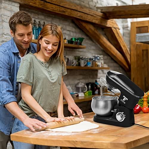 Moss & Stone Stand Mixer, 6 Speed Electric Mixer with 5.5 Quart Stainless Steel Mixing Bowl, Black Body Kitchen Mixer with Dough Hook, Egg Whisk, Beat