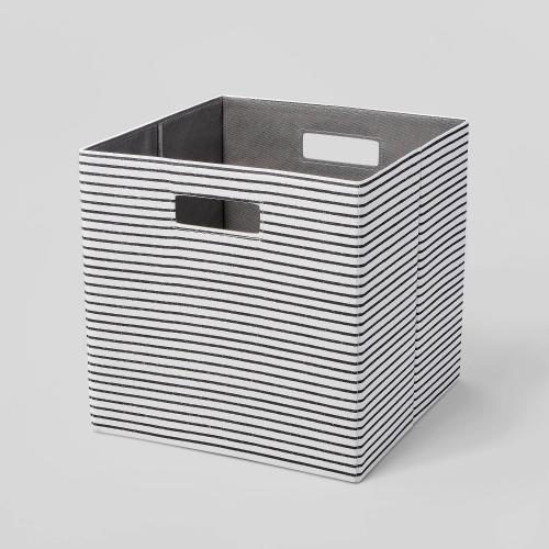 13 X 13 Fabric Bin Black Textured Stripes - Brightroom™