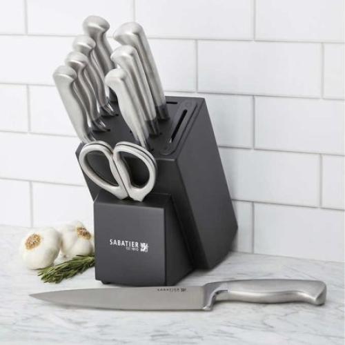 Sabatier 10-Piece Edgekeeper Stainless German Steel Cutlery Set (brown and green)