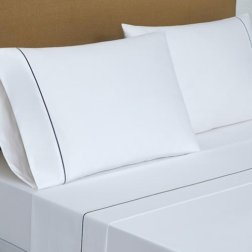 Everhome PimaCott Sateen Embroidered 800-Thread-Count Queen Sheet Set in White/Blue