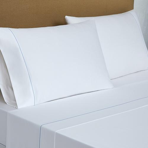 Everhome PimaCott Sateen Embroidered 800-Thread-Count King Sheet Set in White/Sky