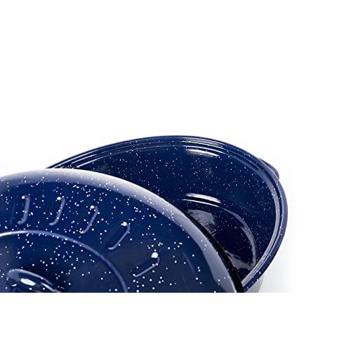 IMUSA USA 18 Traditional Vintage Style Blue Speckled Enamel on Steel Covered Oval Roaster