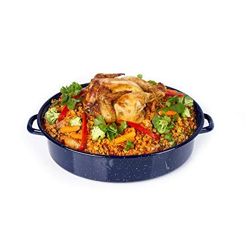 IMUSA USA 18 Traditional Vintage Style Blue Speckled Enamel on Steel Covered Oval Roaster