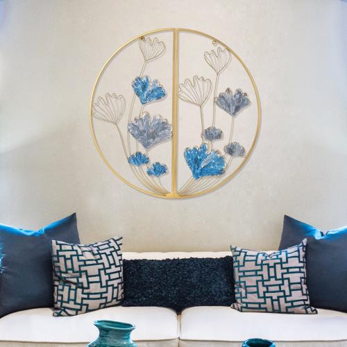 Adeco Metal Ginkgo Leaves Wall Decor Set of 2 Half Moon Wall Sculpture