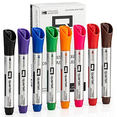 Glass Dry Erase Markers by Quartet  Bullet Tip  Assorted Colors 8 Pack  Great Erasable Glass Whiteboard Markers for Clear  White Window & Glass Board