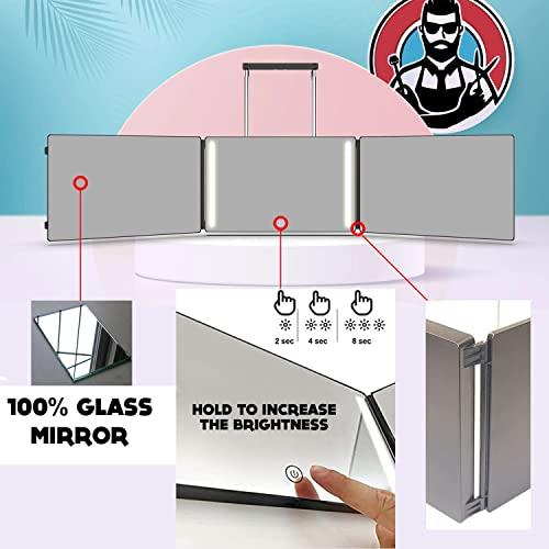 The 360 Touch LED Mirror with Battery and Ajustable Hooks - Self Cut Mirror to Cut Your Hair at Home