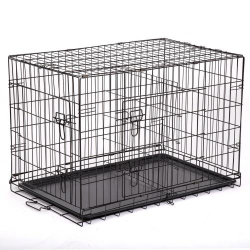 Bestpet 24 Inch Cat Dog Cage Pet Kennel Folding Crate Wire Metal Cage Wdivider Wire Double-Door Folding Pet Animal Plastic Tray and Handle, Black 24