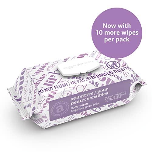 Amazon Elements Baby Wipes, Sensitive, White , 80 Count (Pack of 9) (720 Count)