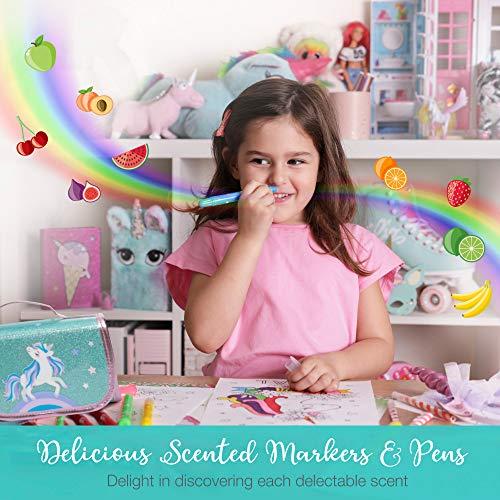 AmitiÃ Lane Fruit Scented Markers Set with Unicorn Pencil Case - Perfect Unicorn Gifts for Girls or for Art and Craft Colouring