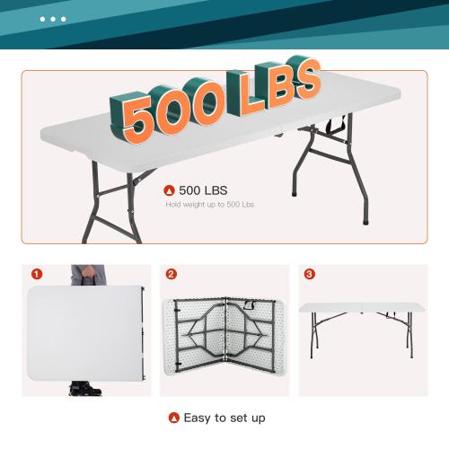 Folding Table, Half Portable Folding Picnic Table for Camping Parties & Events