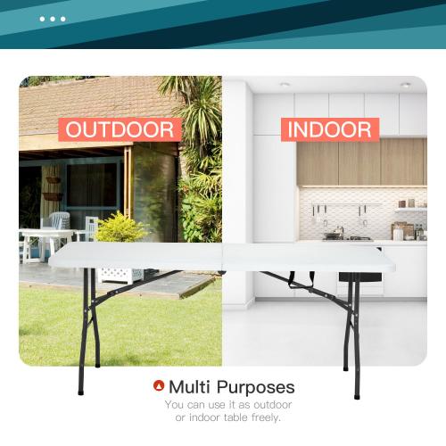Folding Table, Half Portable Folding Picnic Table for Camping Parties & Events
