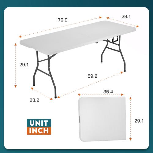 Folding Table, Half Portable Folding Picnic Table for Camping Parties & Events