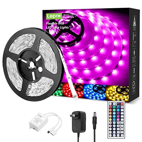 Lepro RGB LED Strip Lights Kit, 16.4ft 24V Flexible LED Light Strip, 5050 SMD LED, Color Changing Rope Light with Remote Controller and 24V Power Supp