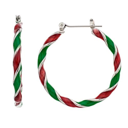 Celebrate Together Silver Tone Red and Green Twist Christmas Nickel Free Hoop Earrings, Women's, Multi