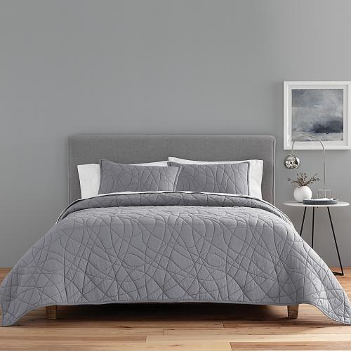 Nestwell Cotton Voile 3-Piece Full/Queen Stitch Pattern Quilt Set in Grey