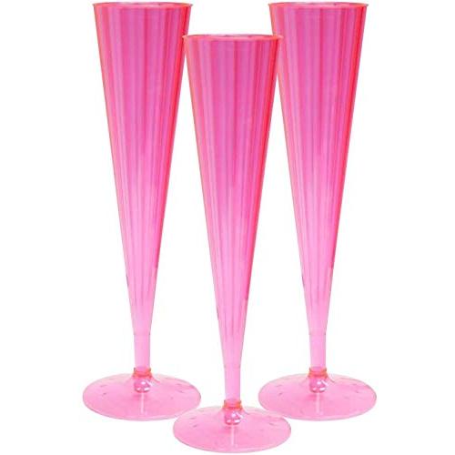 Size 5 oz Set of 20 Color Pink  20Count Hard Plastic Twopiece 5 Oz Champagne Flutes, Neon Pink