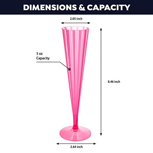 Size 5 oz Set of 20 Color Pink  20Count Hard Plastic Twopiece 5 Oz Champagne Flutes, Neon Pink