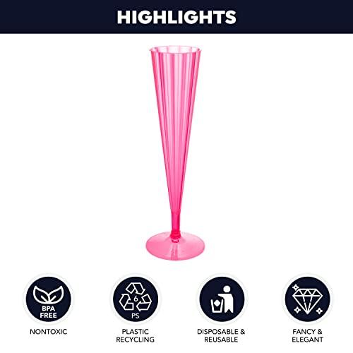 Size 5 oz Set of 20 Color Pink  20Count Hard Plastic Twopiece 5 Oz Champagne Flutes, Neon Pink