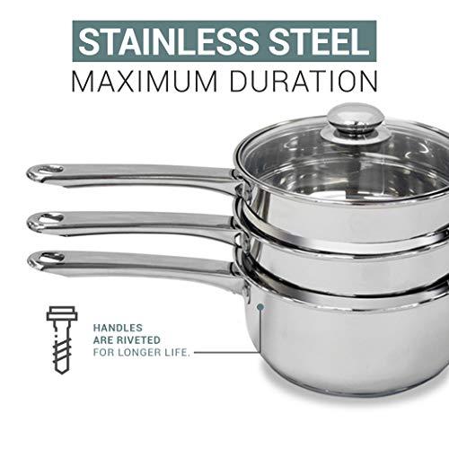 Double Boiler & Steam Pots for Melting Chocolate  Candle Making and More - Stainless Steel Steamer with Tempered Glass Lid for Clear View While Cookin