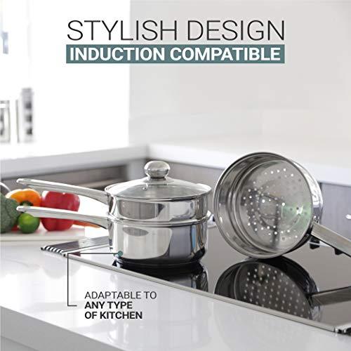 Double Boiler & Steam Pots for Melting Chocolate  Candle Making and More - Stainless Steel Steamer with Tempered Glass Lid for Clear View While Cookin