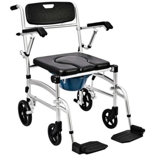 DIYAREA Shower Commode Wheelchair - 220lbs Shower Wheelchair with Foldable Arms and Detachable Bucket  Waterproof Rolling Shower Chair  Antirust Showe