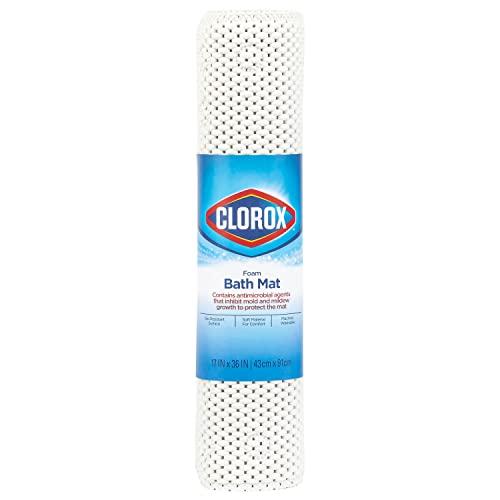 Clorox by Duck Brand Cushioned Foam Bathtub Mat  Non Slip Bath Mat with Suction for Comfort and Safety  17 X 36  White