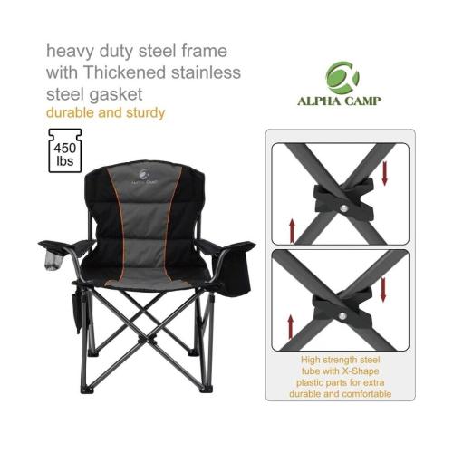Oversized Camping Folding Chair Heavy Duty Support 450 LBS Oversized Steel Frame 2 sets