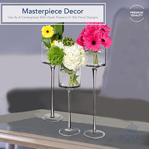Royal Imports Glass Candleholder Flower Vase, Floating & Pillar Candle Centerpiece Display, Decorative Hurricane on Pedestal for Home or Wedding Set O