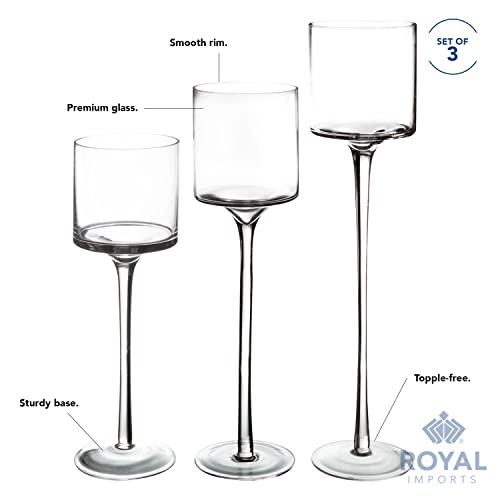 Royal Imports Glass Candleholder Flower Vase, Floating & Pillar Candle Centerpiece Display, Decorative Hurricane on Pedestal for Home or Wedding Set O