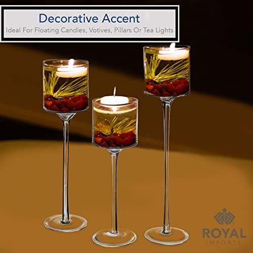 Royal Imports Glass Candleholder Flower Vase, Floating & Pillar Candle Centerpiece Display, Decorative Hurricane on Pedestal for Home or Wedding Set O