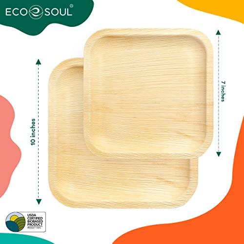 ECO SOUL 100% Compostable 10 Inch & 7 Inch Palm Leaf Plates [100-Pack] I Premium Disposable Plates Set I Heavy Duty Eco-Friendly Bamboo Plates Like I