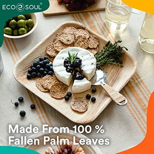 ECO SOUL 100% Compostable 10 Inch & 7 Inch Palm Leaf Plates [100-Pack] I Premium Disposable Plates Set I Heavy Duty Eco-Friendly Bamboo Plates Like I