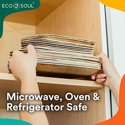 ECO SOUL 100% Compostable 10 Inch & 7 Inch Palm Leaf Plates [100-Pack] I Premium Disposable Plates Set I Heavy Duty Eco-Friendly Bamboo Plates Like I