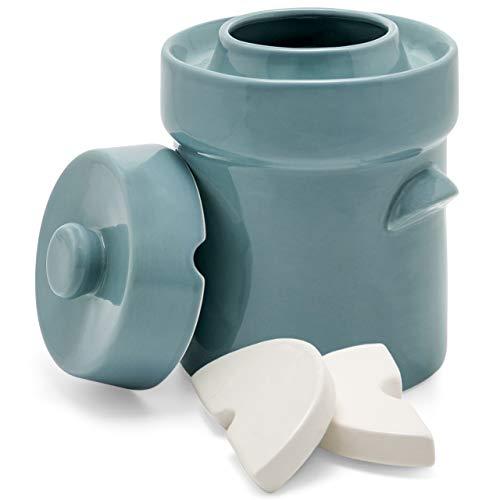 Zetilli Fermentation Crock Jar Sauerkraut Crock -for Onggi Kimchi Pot (1.3 Gallon) Ceramic Fermenting Crock with Glazed Weights for Fresh Chinese Pick