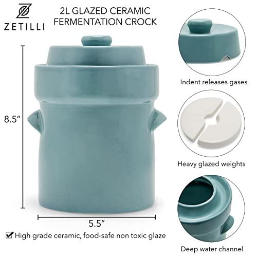 Zetilli Fermentation Crock Jar Sauerkraut Crock -for Onggi Kimchi Pot (1.3 Gallon) Ceramic Fermenting Crock with Glazed Weights for Fresh Chinese Pick