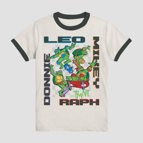 Size M Boys' Teenage Mutant Ninja Turtles Vintage Ringer Short Sleeve Graphic T-Shirt - Off White