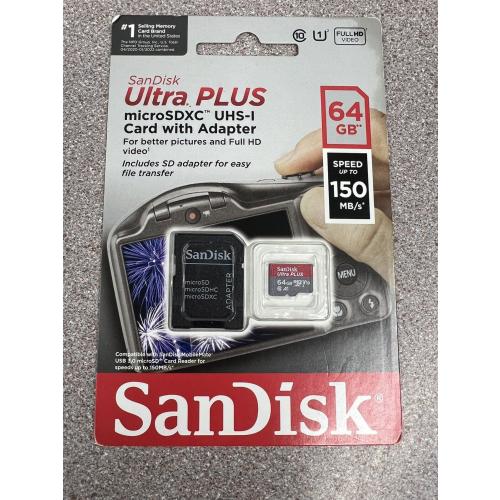 SANDISK SDSQUBC-064G-AT61A Ultra PLUS 64GB MicroSDXC UHS-I Speed up to 150MB/s