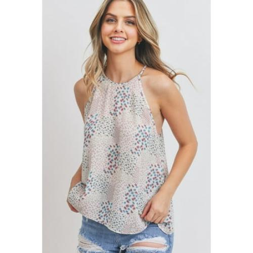 Medium Halter Tank Cream/Teal/Blush