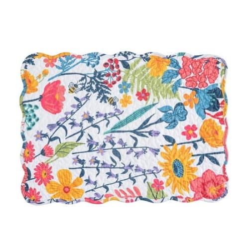 Floral 6 Pack Anaya Bright Floral Cotton Quilted Reversible Machine Washable Placemat Set 6 Scalloped Edges