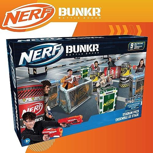 NERF BUNKR Officially Licensed Stadium Pack Inflatable Battlezone - 9 Piece Barricade Shield Bunker Set - Perfect for NERF Party NERF War Multicolor