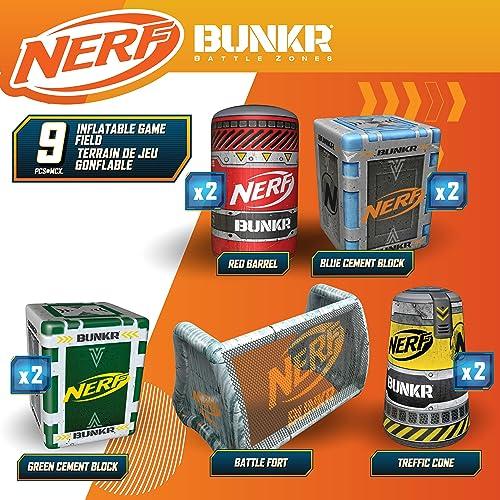 NERF BUNKR Officially Licensed Stadium Pack Inflatable Battlezone - 9 Piece Barricade Shield Bunker Set - Perfect for NERF Party NERF War Multicolor